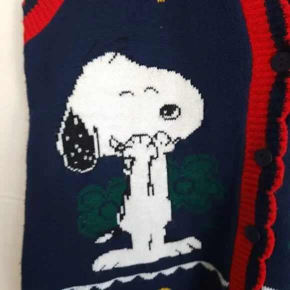 Vintage Snoopy & Friends Peanuts Sweater Vest Women's M Floral Knit Cardigan 90s - Picture 7 of 9